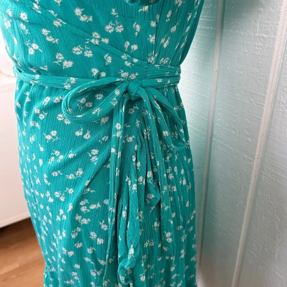 Billabong Floral Wrap Mini Dress Beach Surfer Boho Blue Women S